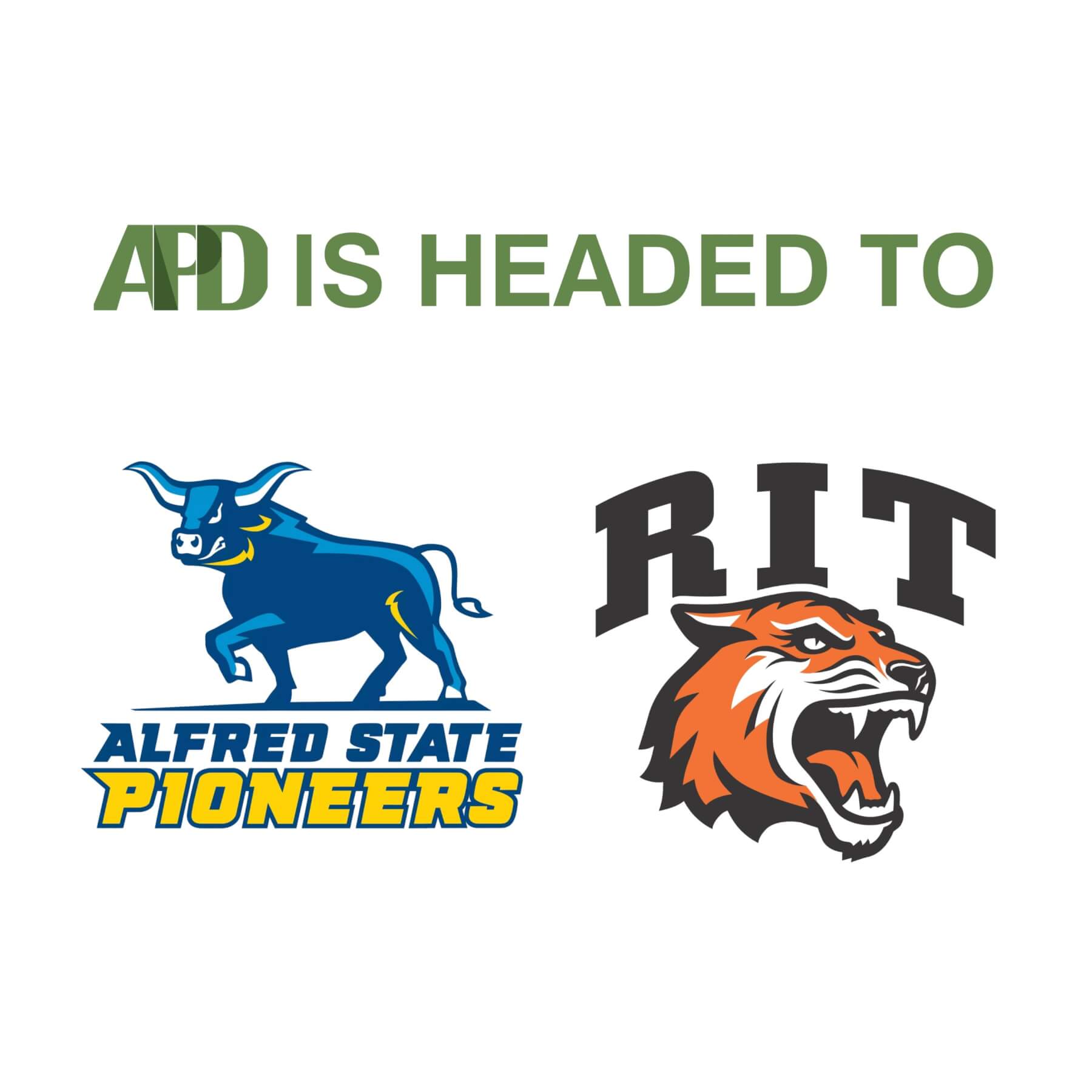 APD announces partnership with Alfred State Pioneers and RIT Tigers.