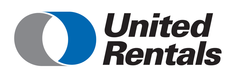 United Rentals logo featuring blue and gray circular design, representing equipment rental services.