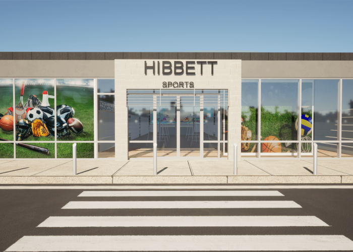 Hibbett Sports storefront showcasing a variety of sports gear and equipment.